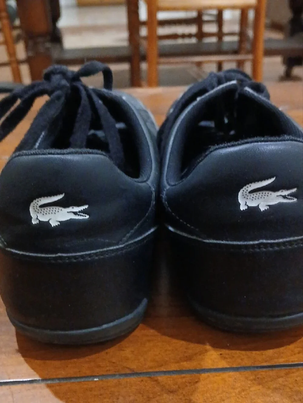 Lacoste Men’s Black Leather Sneakers with Green Inners and Trim